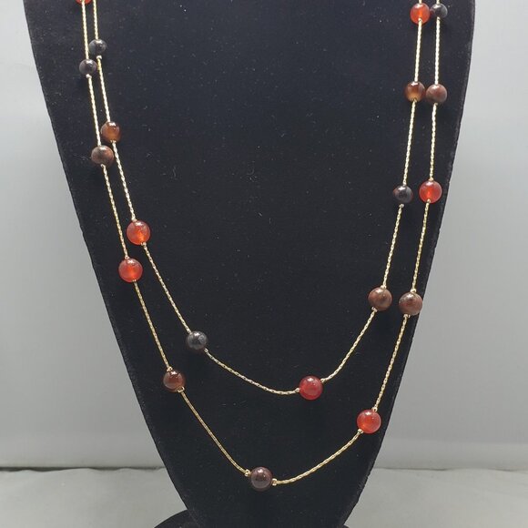 Ali Khan carnelian stone multi color beaded necklace with gold chain - Picture 10 of 11